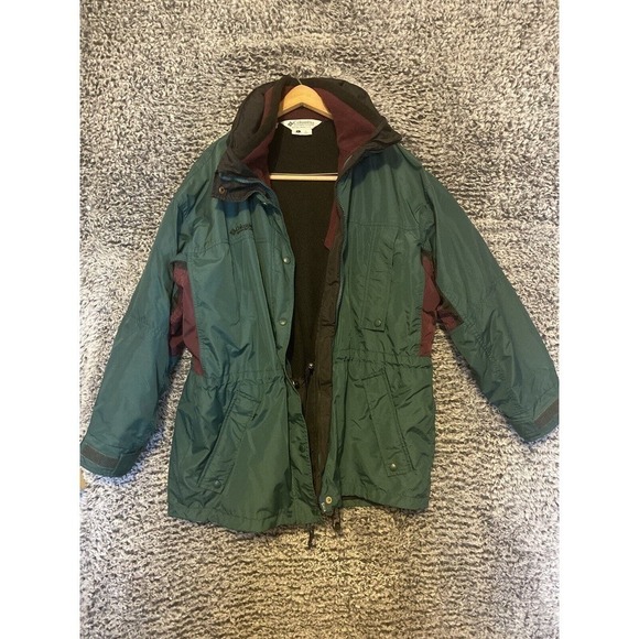 VTG Columbia Long’s Peak Jacket Size women’s Large Shell Only Dark Berry/Forest - Picture 1 of 12